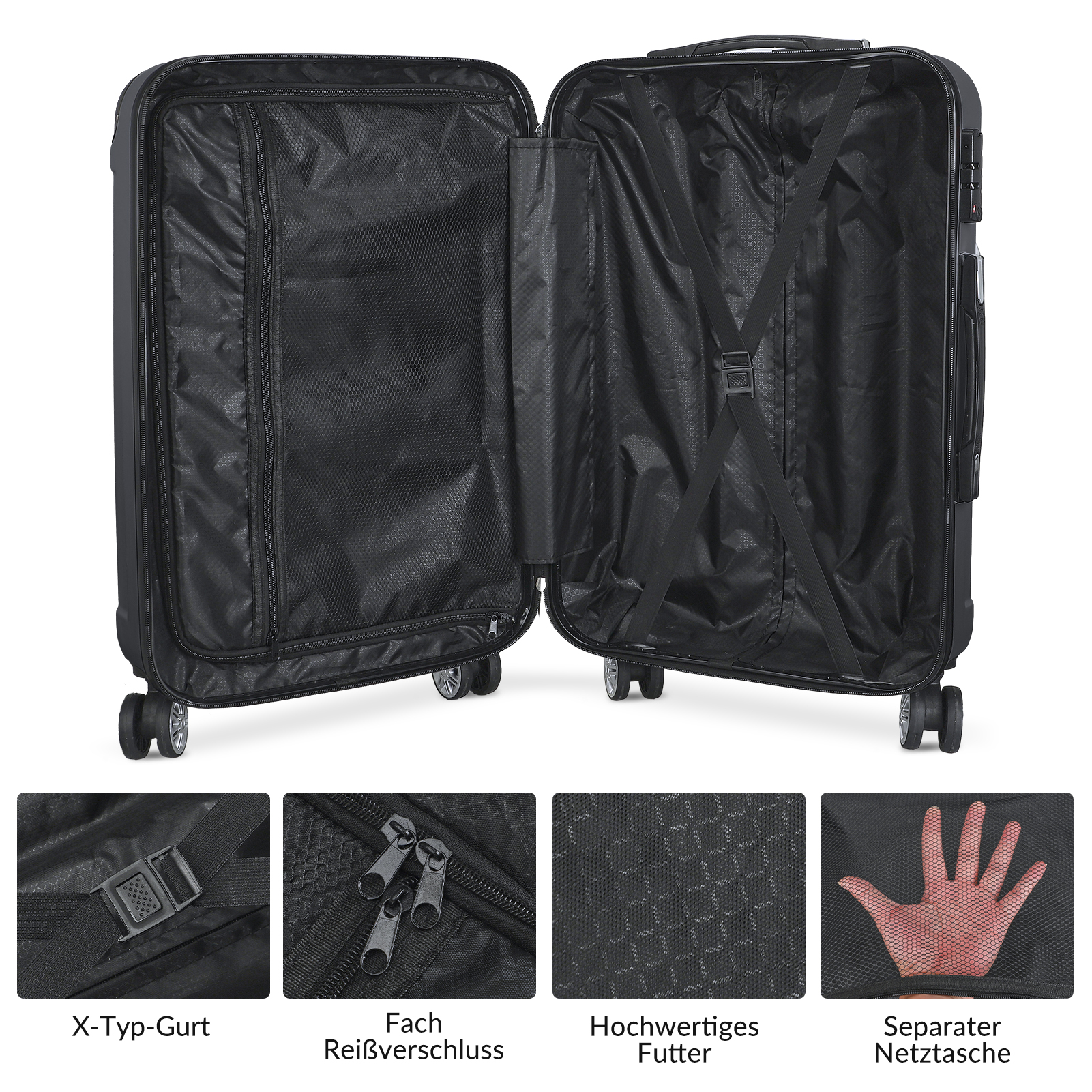 3er-Set Koffer, erweiterbares ABS-Hardside-Koffer-Set, langlebige Gepäcksets mit 4 leisen Rollen 28-24-20 Zoll