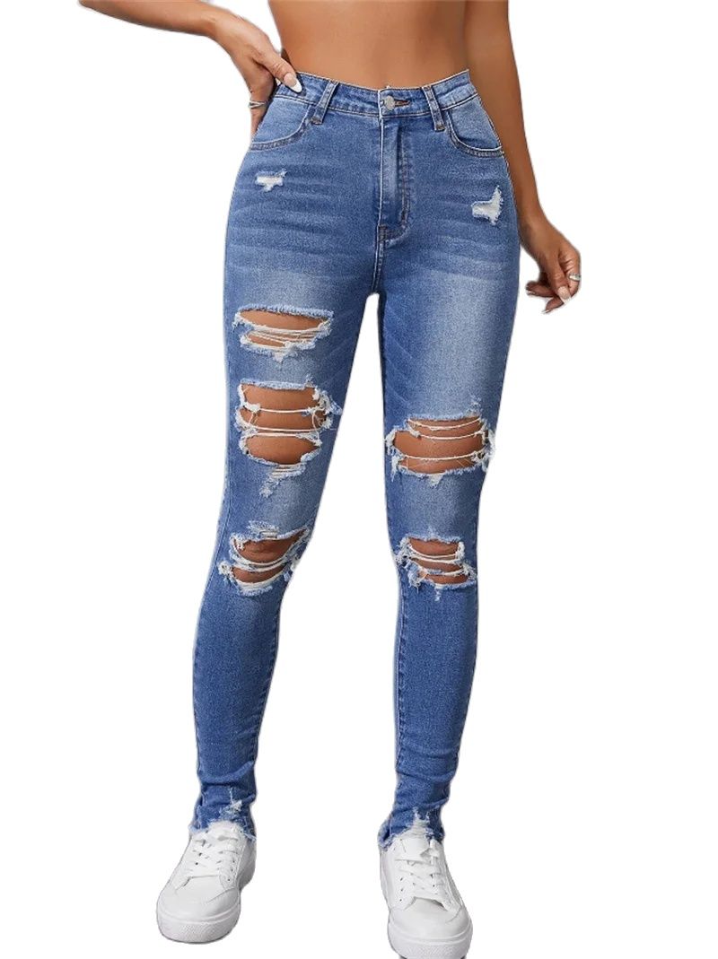 Hot Sale Damen zerrissene Röhrenjeans modische High Stretch Slim Fit Butt Lift Denim Bleistift hose lässige Damen hose S-2XL