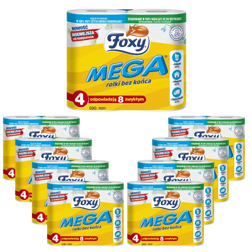 Papier toaletowy Foxy Mega rolki bez końca (4 rolki) x 9 sztuk