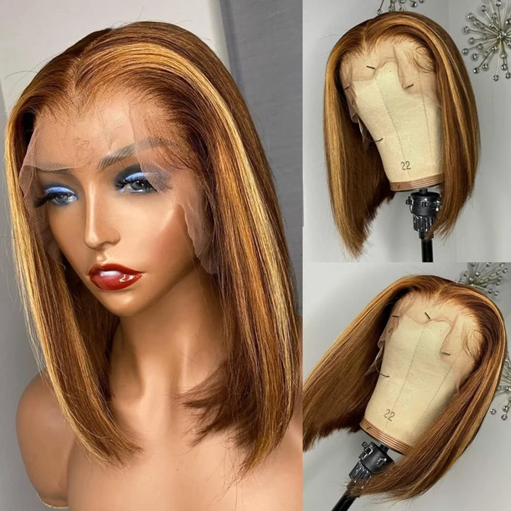 สั้น BOB วิกผม 4/27 Highlight 13x4 โปร่งใสลูกไม้ด้านหน้า BOB วิกผม 100% ผมมนุษย์ Wigs สําหรับผู้หญิงบราซิล Virgin Ombre วิกผมลูกไม้