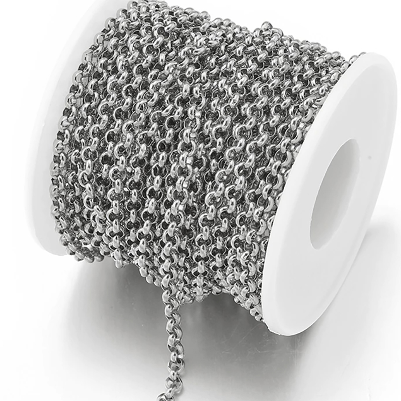 Cadenas redondas de eslabones Rolo de acero inoxidable de 1 metro, cadenas cruzadas de 2mm, 3mm, 4mm, 5mm y 6mm para collar, pulsera, accesorios para hacer joyas