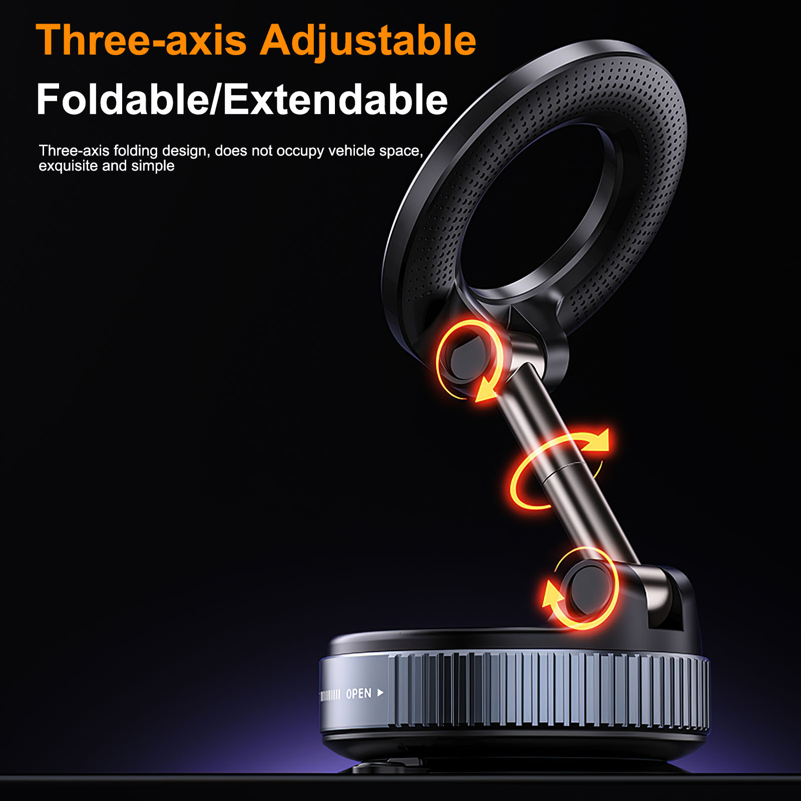 Soporte magnético de teléfono para coche, montaje de vacío ajustable de 360 °, fuerte, diseño plegable, para coche, escritorio, baño, uso Universal, K007