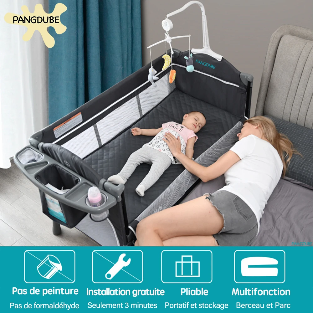 Lit multifonctionnel pour bébé de 0 à 6 ans, bascule, couche-culotte, table proxy, installation gratuite, pliable