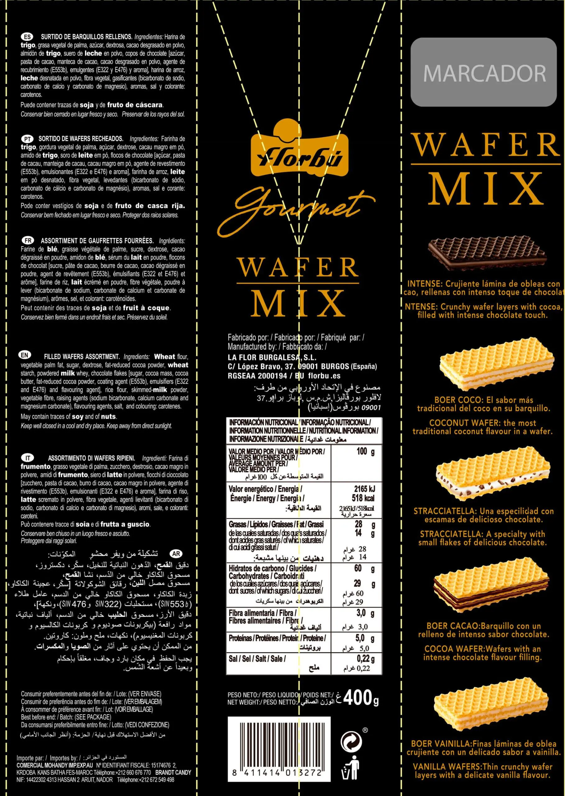 Florbu Wafers variados Gourmet Wafers Pack de 6 Sacos de 360gr-a, Seleção Variável das Melhores Wafers do Mercado Crocante-Camadas de Wafer com um Enchimento Glamoroso no interior