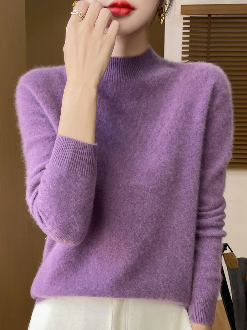 100% Merino ขนสัตว์เสื้อกันหนาวผู้หญิงคอเสื้อกันหนาวฤดูใบไม้ร่วงฤดูหนาว Basic Soft WARM Pullovers แขนยาวถักเสื้อขนสัตว์เสื้อผ้าหญิง