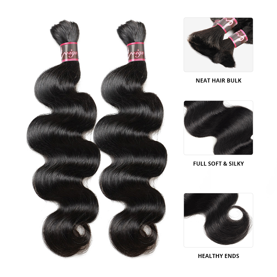 ナチュラルカラー人毛実体波バルク編組ブラジルレミー毛織り 100% 人毛横糸なし人毛エクステンション