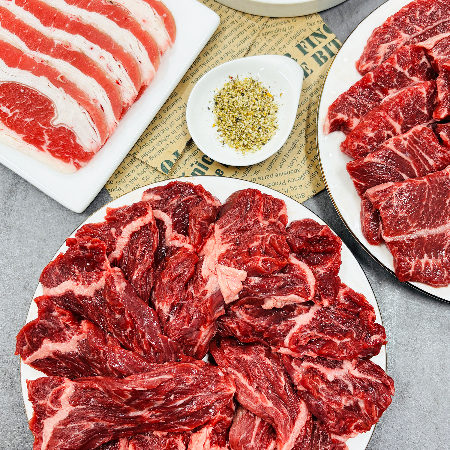 [갓성비] 프리미엄 소고기 1kg 한상모듬 (살치살+토시살+갈비살+부채살+우삼겹)