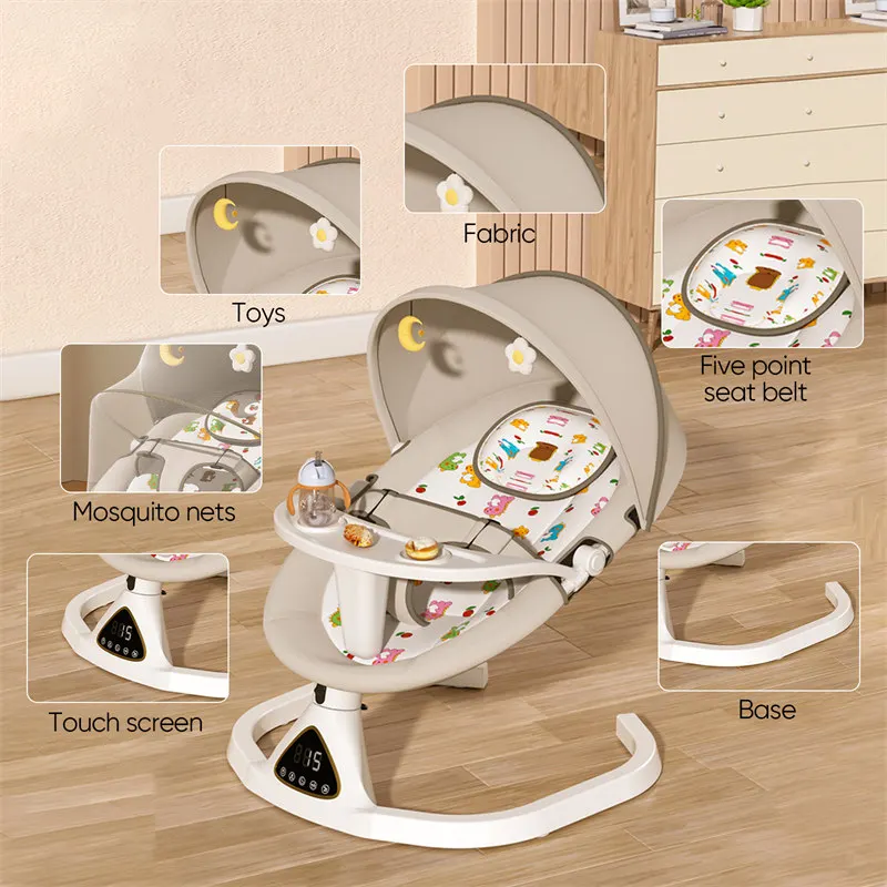 Lit de bébé à bascule électrique de luxe, balançoire inclinable, chaise pivotante automatique, ceinture de sécurité à cinq points avec télécommande
