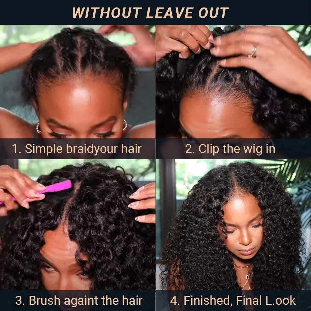 250% Kinky Curly V Partวิกผมผมมนุษย์No Leave OutอัพเกรดDeep Wave Curly Vรูปร่างวิกผมไม่มีกาวคลิปครึ่งวิกผมสําหรับผู้หญิง
