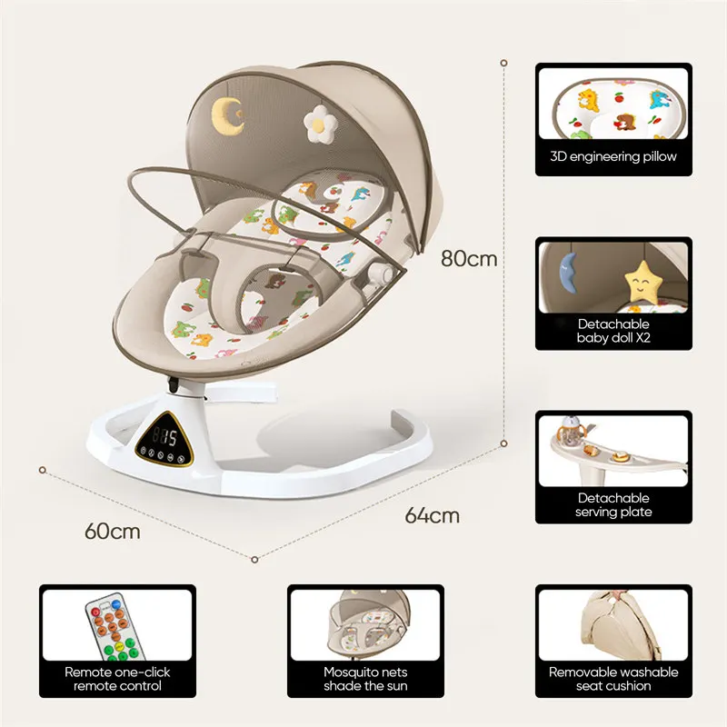 Lit de bébé à bascule électrique de luxe, balançoire inclinable, chaise pivotante automatique, ceinture de sécurité à cinq points avec télécommande