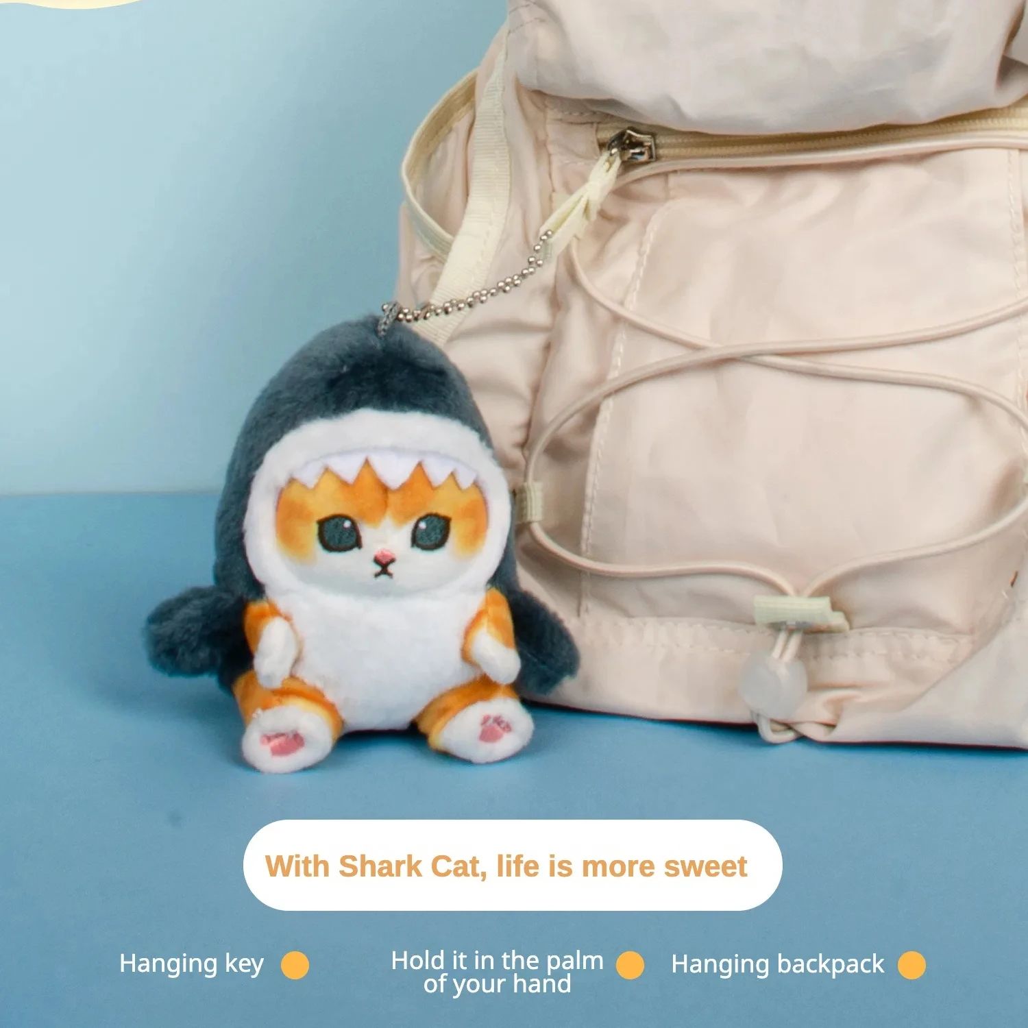 Kawaii Anime Hobby Tempura Fried Shrimp Shark Cat Plush Doll Keychain Cartoon Cute Pendant Backpack for Girlfriend Gift Christm