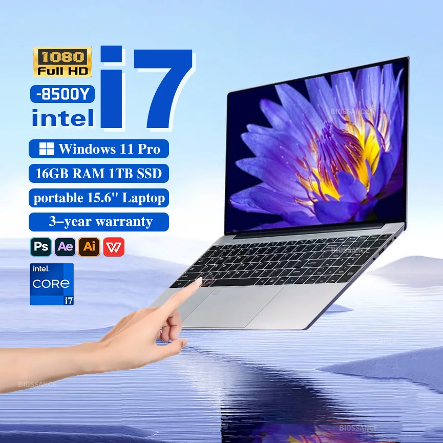 Windows 11 portátil computador portátil intel core i7 8500y 15.6 Polegada 16gb ddr 1tb ssd jogos laptops desbloqueio de impressão digital notebook