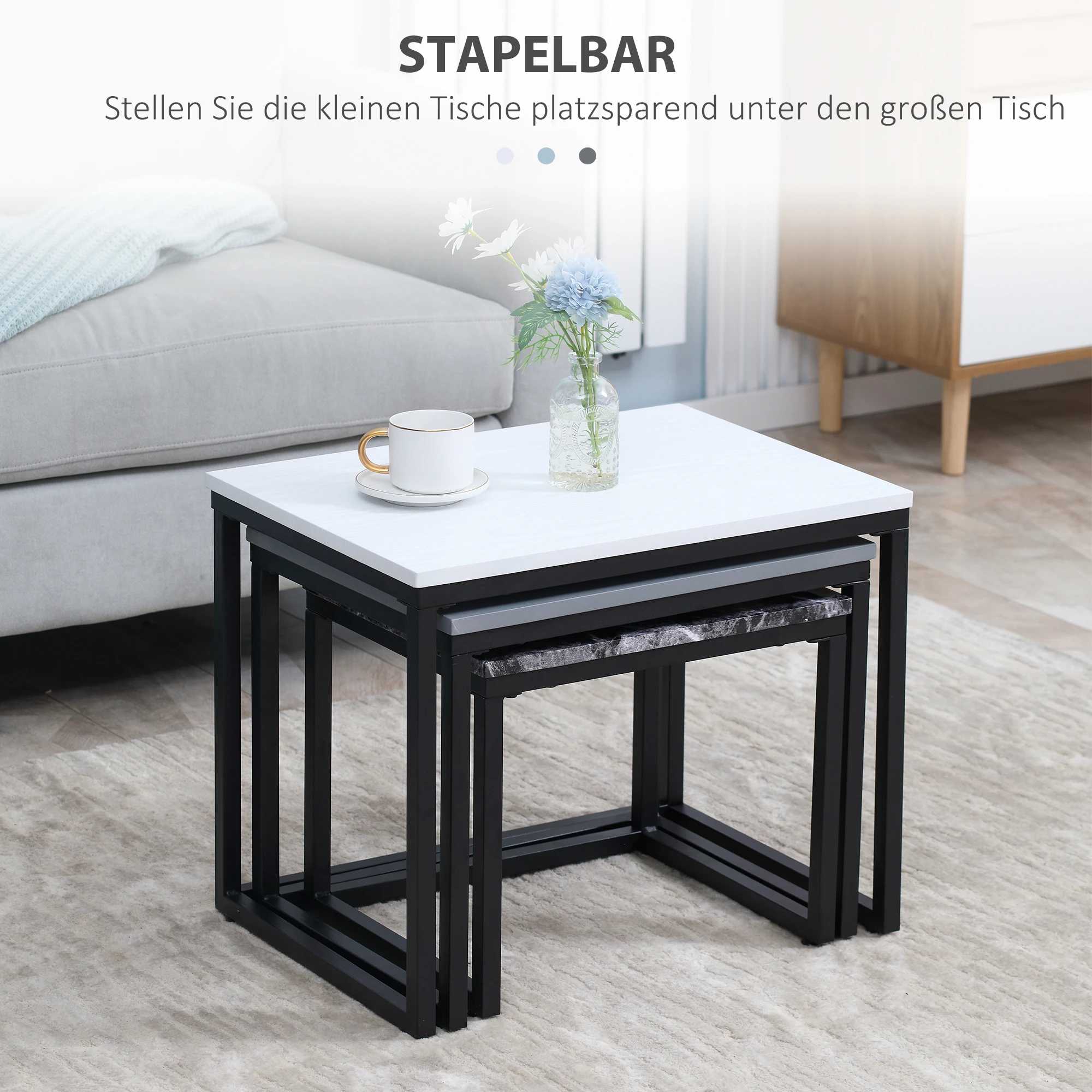 HOMCOM Couchtisch, moderner Beistelltisch, Couchtisch mit Metallgestell und MDF in 3 Farben für Wohnzimmer und Dekoration