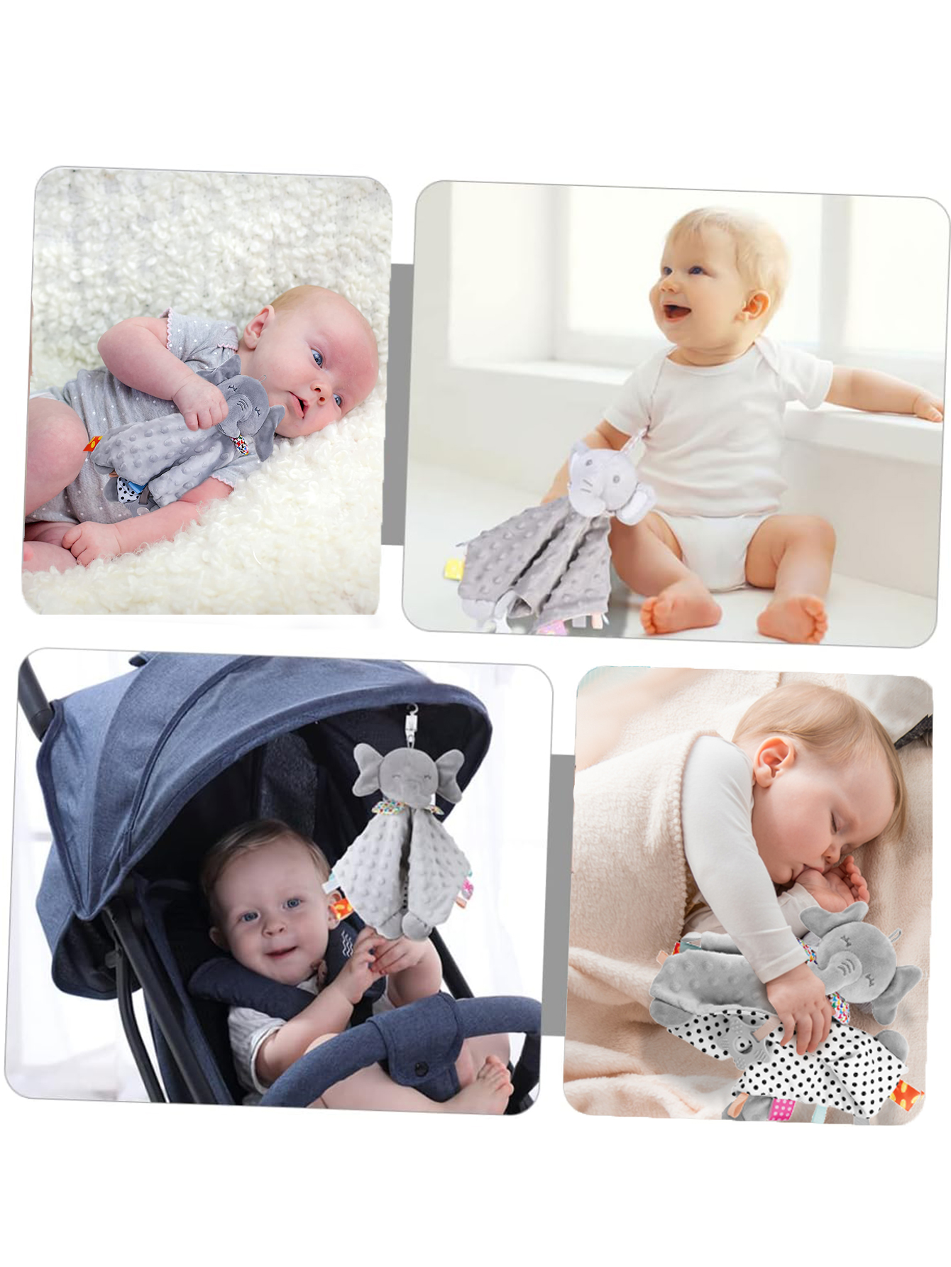 Coperta trapuntata per bambini con elefante Asciugamano morbido per placare Sonaglio per bambini Animali Giocattoli Lenire il razzamento Asciugamano per dormire Tornio Appeso per bambini