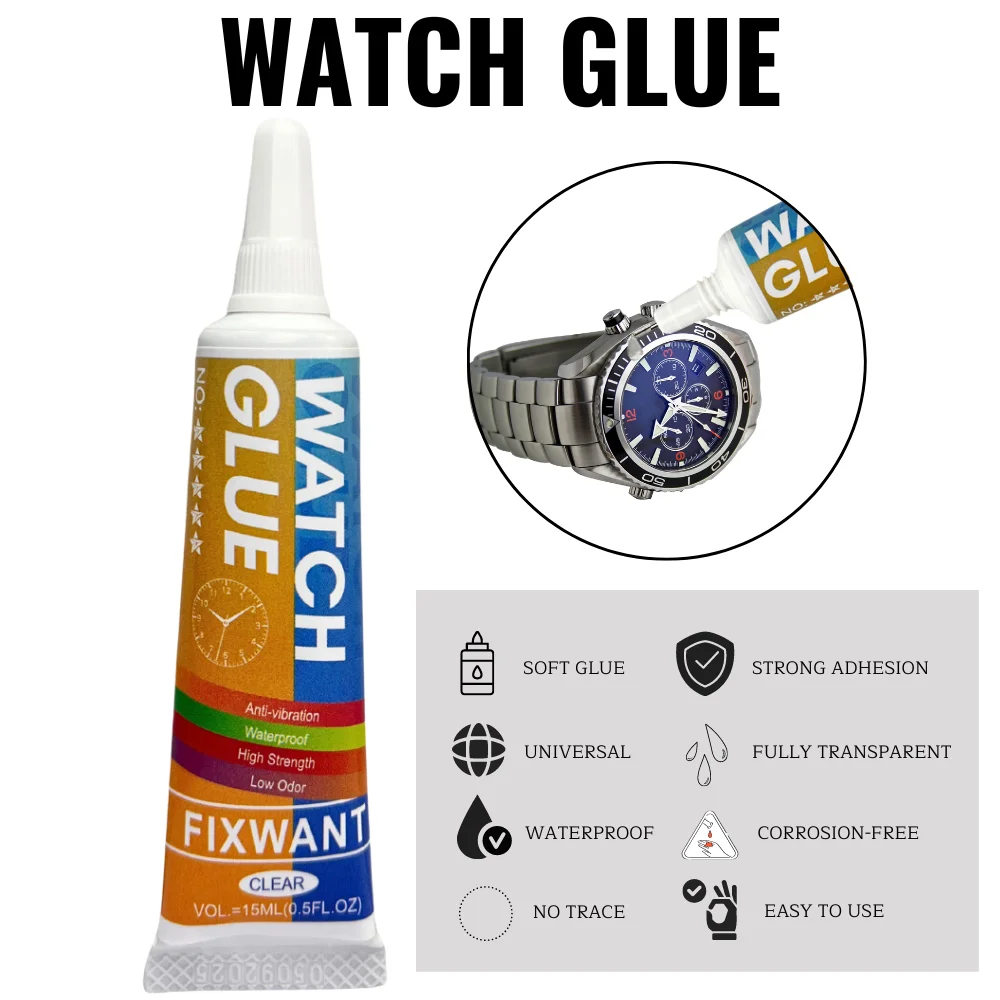 FIXWANT 15ml Colla per riparazione schermo in vetro trasparente Colla speciale per orologi con intarsio di gioielli fai-da-te morbida e impermeabile