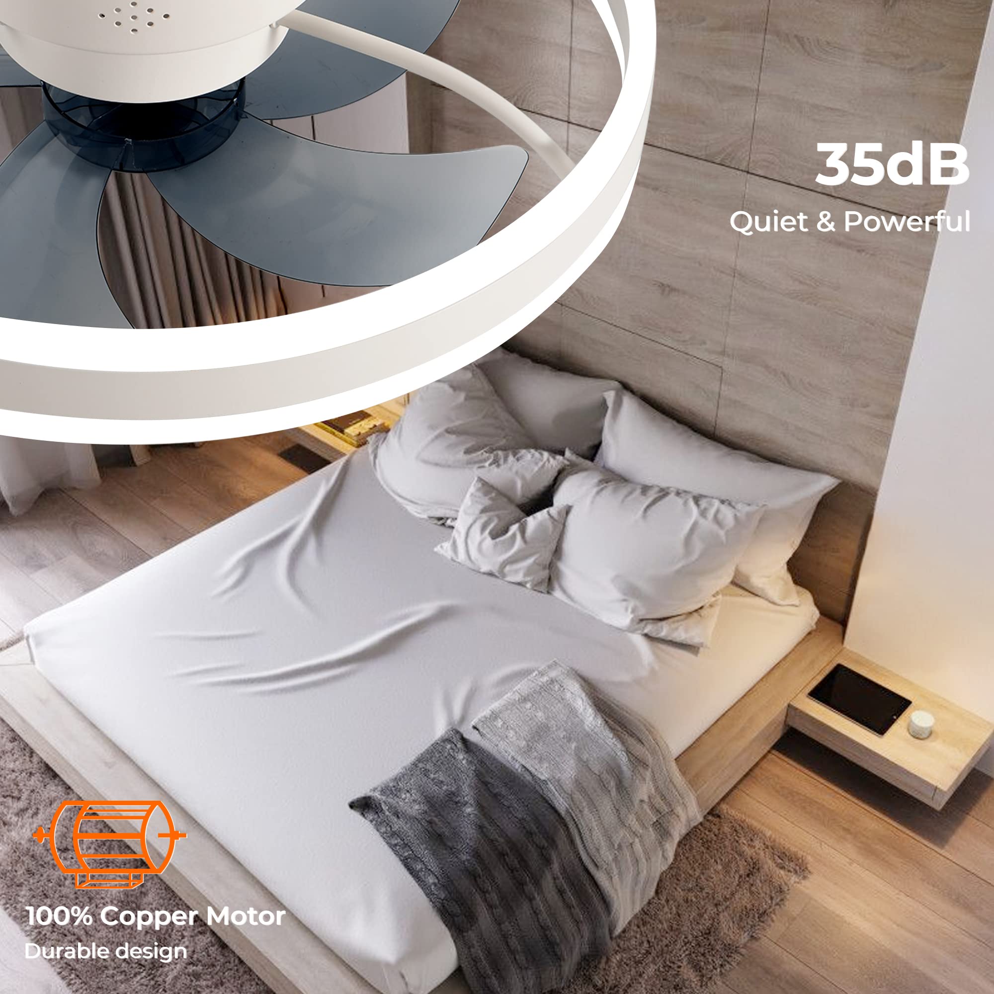 Ventilador de teto LED com luz e controle remoto, pequenos ventiladores decorativos, decoração refrigeradora para quarto, eletrodoméstico