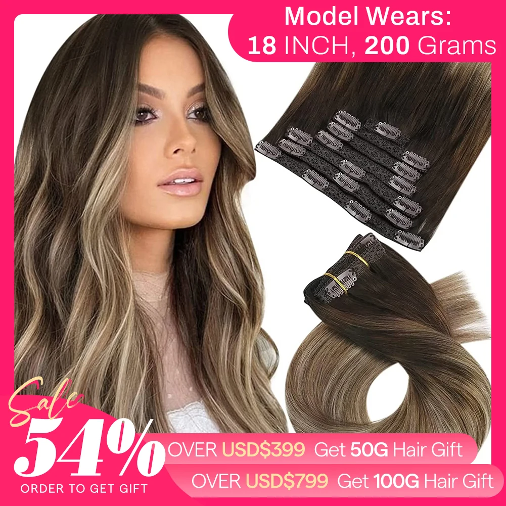[Vendita calda] Moresoo Clip nelle estensioni dei capelli Veri capelli naturali Remy Set dritto 5 e 7 pezzi Clip brasiliana nelle estensioni dei capelli umani