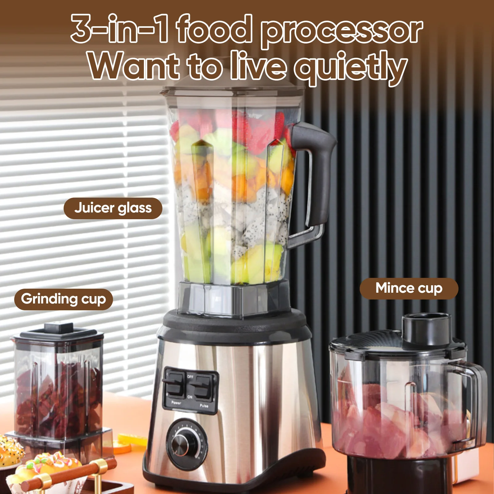 GECOFEER 3-in-1 leistungsstarker Mixer, Wandbrecher aus Edelstahl, multifunktionaler Koch-Entsafter, Eismixer, Smoothie-Maschine
