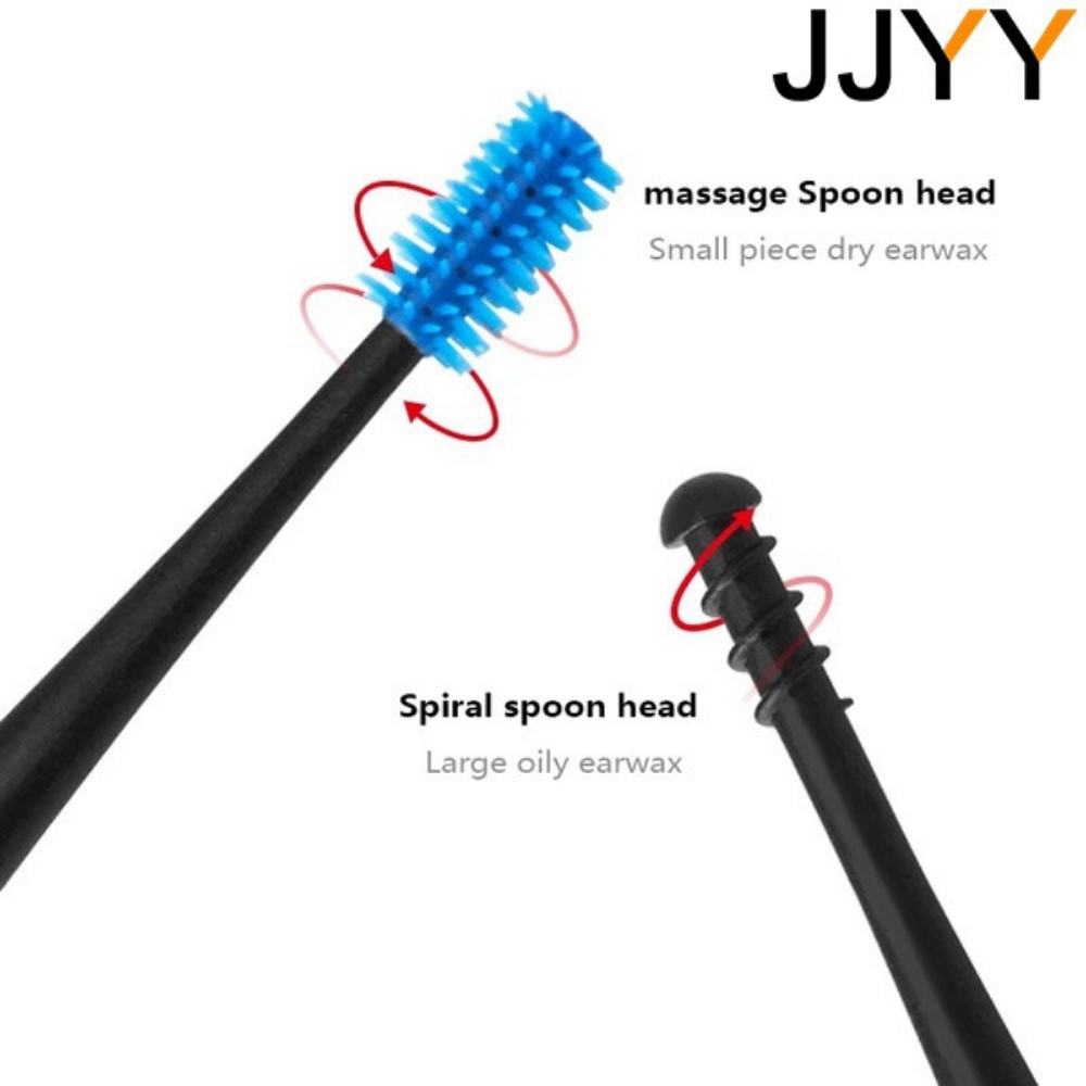 JJYY-palo de silicona suave para las orejas, removedor de cureta de cera de los oídos de doble punta, cuchara limpiadora de oídos, herramienta de limpieza de orejas en espiral