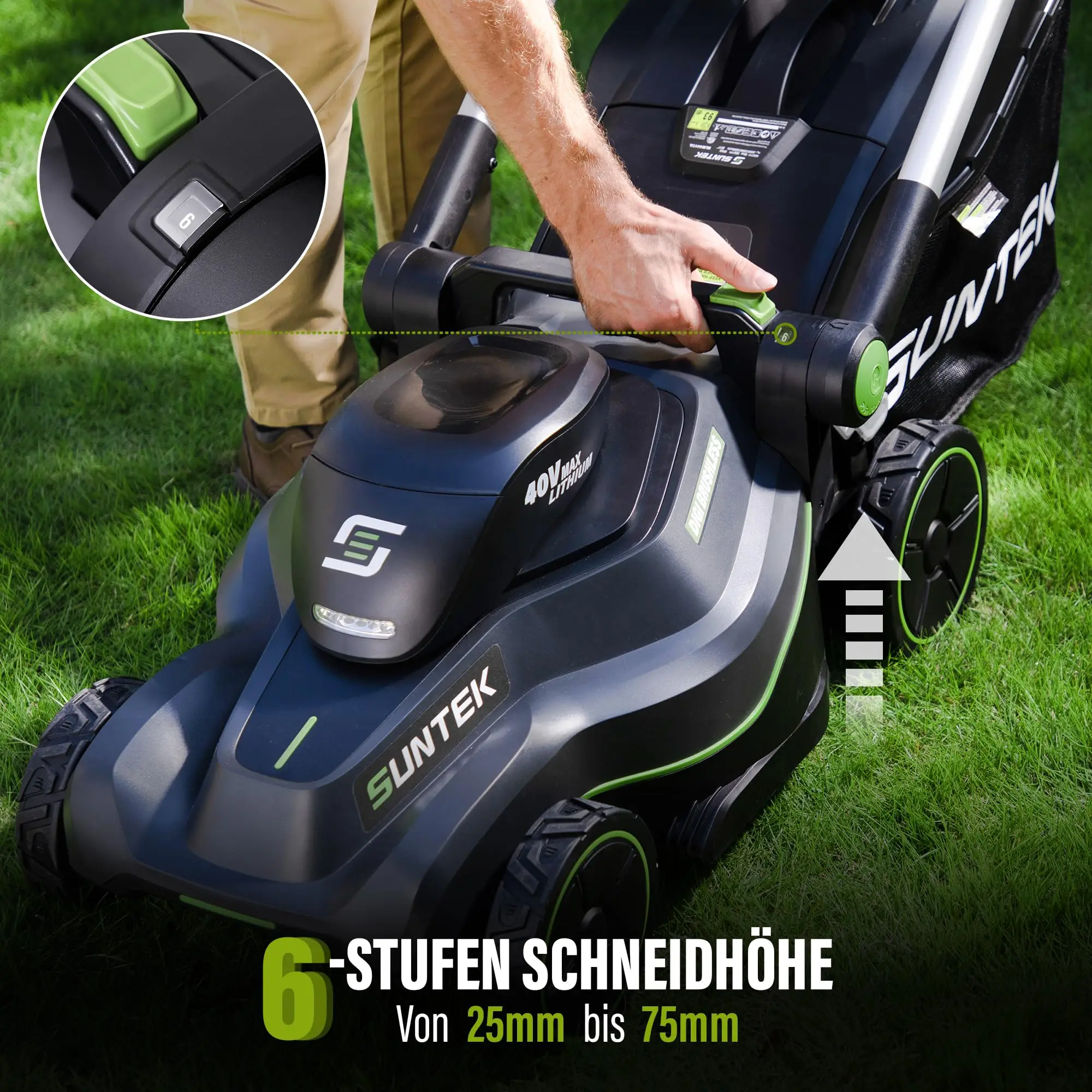 Cortador de grama com bateria SUNTEK, cortador de grama manual sem escova Digi, bateria de íon de lítio de 4,0Ah e carregador rápido incluído, compatível com APP