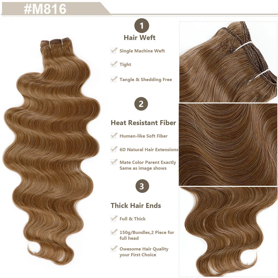 Magicae 200 g/stk Chocoladebruin M816 Blond 27/613 Grijs M888 Hoge Temperatuur Synthetisch Haarverlenging 30Inch Body Wave Bundels