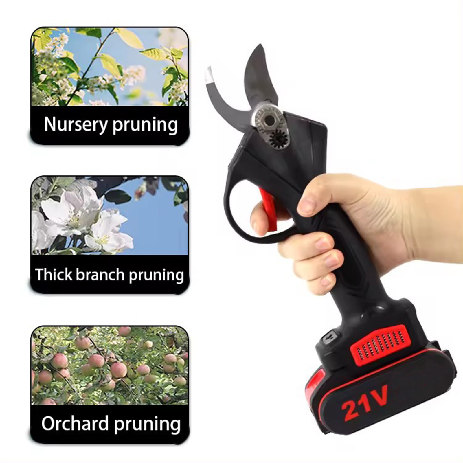 Tesoura de poda elétrica sem fio, Bonsai Pruner, Cortador de galhos, Fruit Tree, Ferramenta elétrica, 25mm, 21V, 1200W, 2pcs