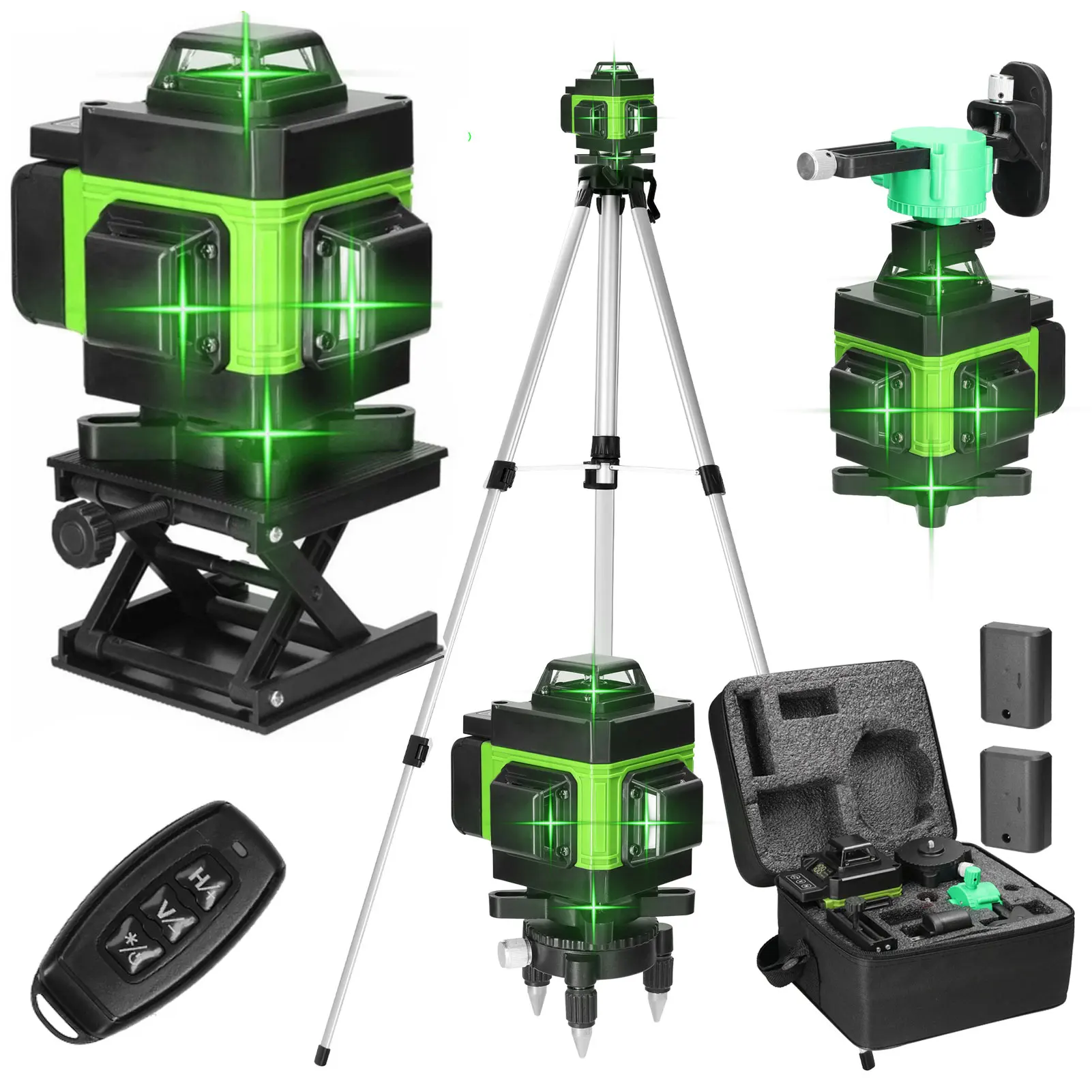Poziomica laserowa 4D 16/12 linii, linia zielona, samopoziomująca, 360 stopni pozioma i pionowa, super mocna, poziomica laserowa z zieloną wiązką.