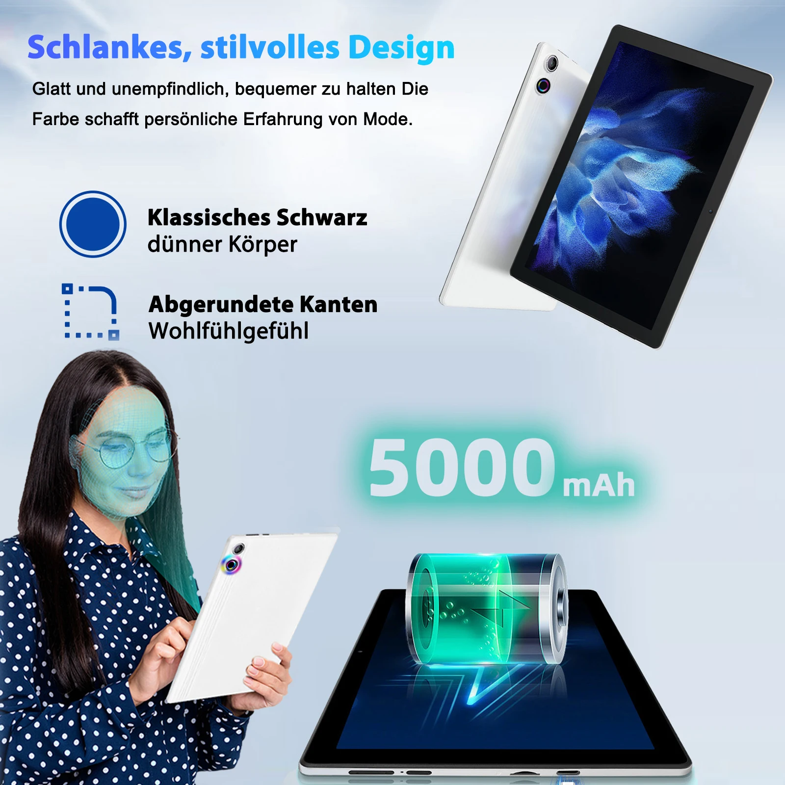 Android 14 10 inch Tablet, A523 Octa Core, 8GB RAM + 64GB ROM(TF 1TB), 5000mAh, Face Unlocked,Black+Keyboard & Mouse Set, Black