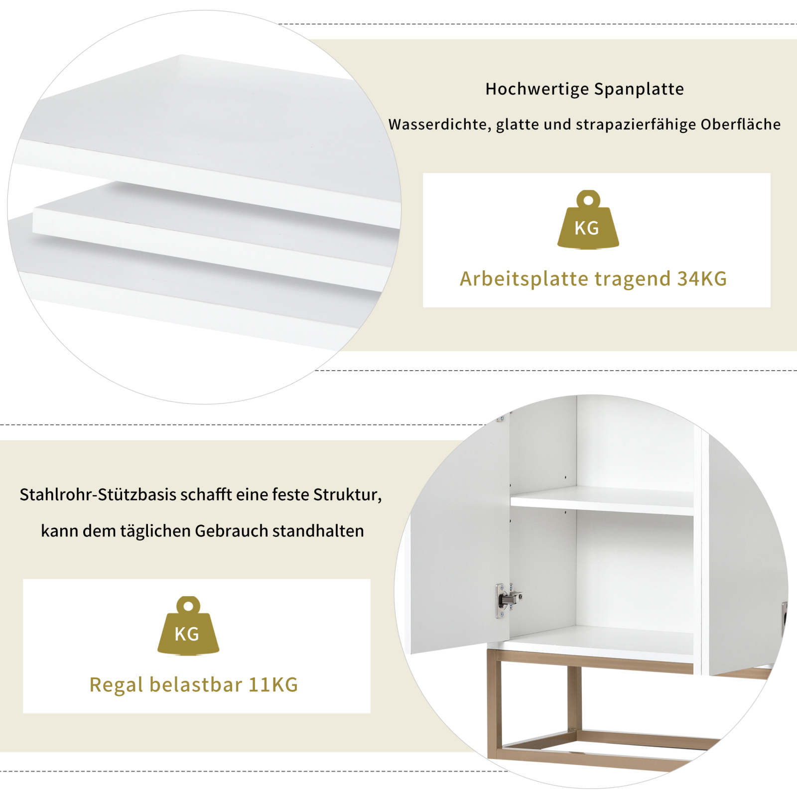 Modernes Side board im minimalist ischen Stil 4-türiger griff loser Buffets chrank für Esszimmer, Wohnzimmer, Küche (weiß)