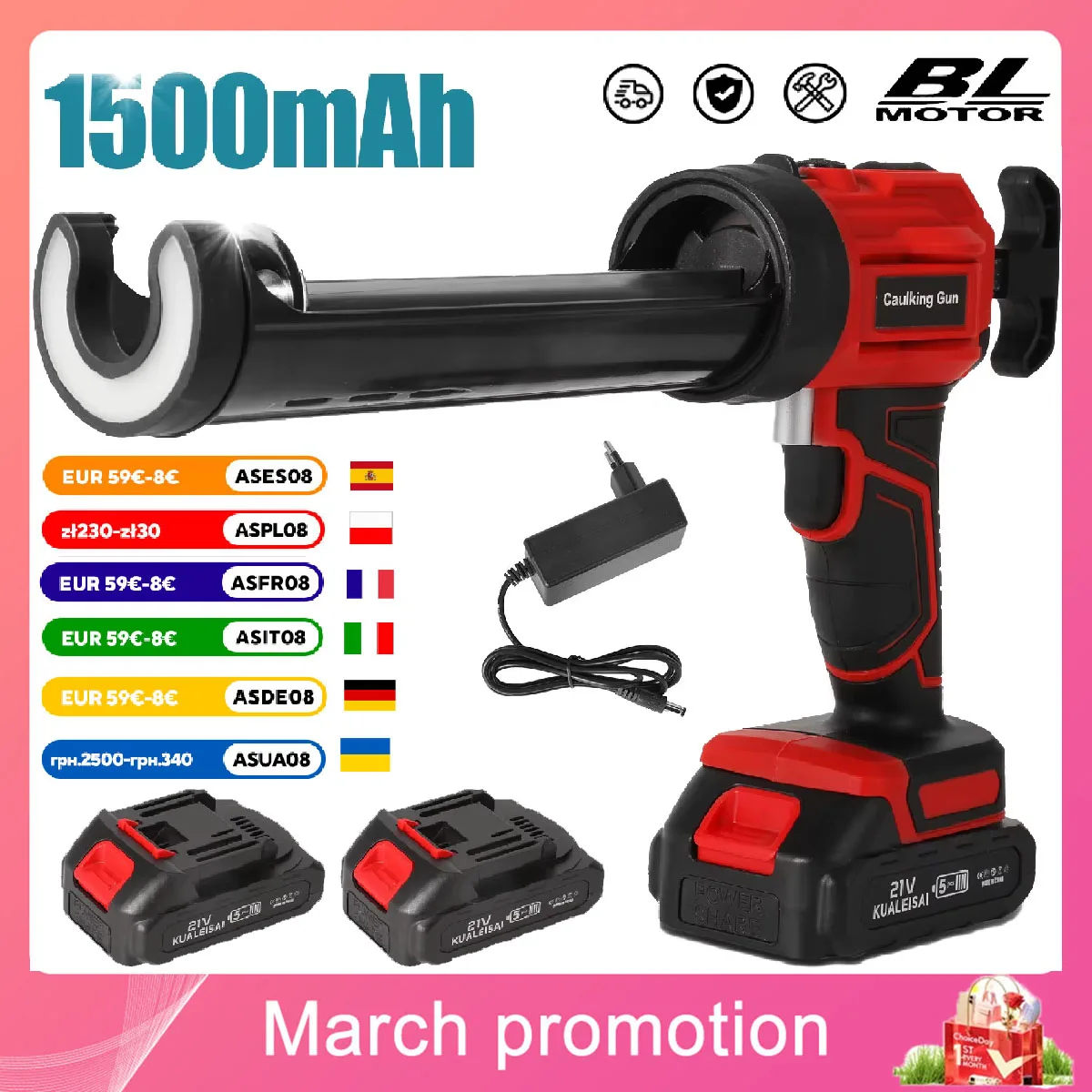 Pistola per calafataggio senza fili Pistola elettrica in silicone 4 velocità con pistola adesiva a luce LED Porte e finestre per batteria Makita 18V