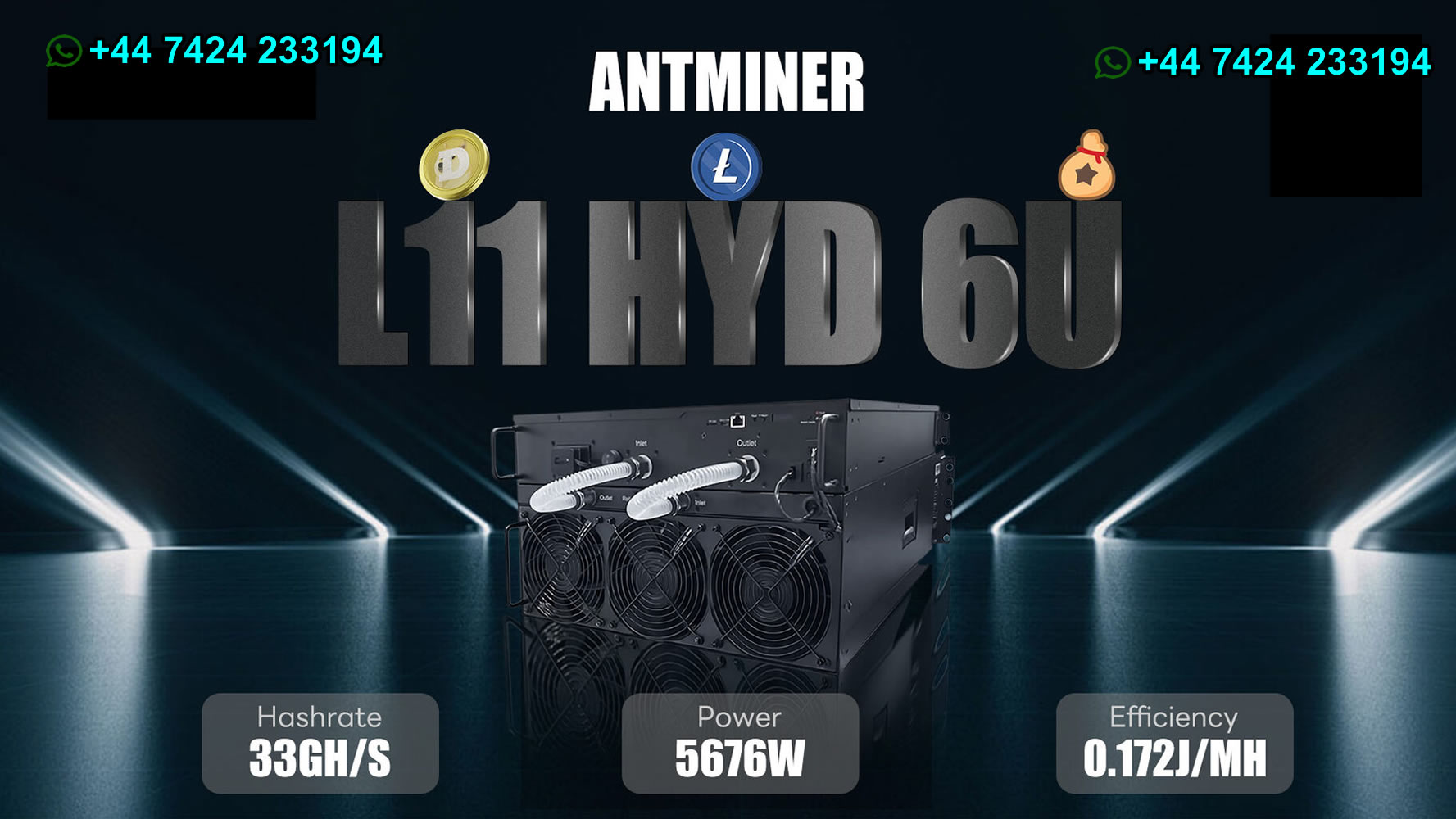 Super negócio DC 🗼 Bitmain Antminer L11 Hyd 6U 33Gh/s 5676W i️Dogecoin Miner