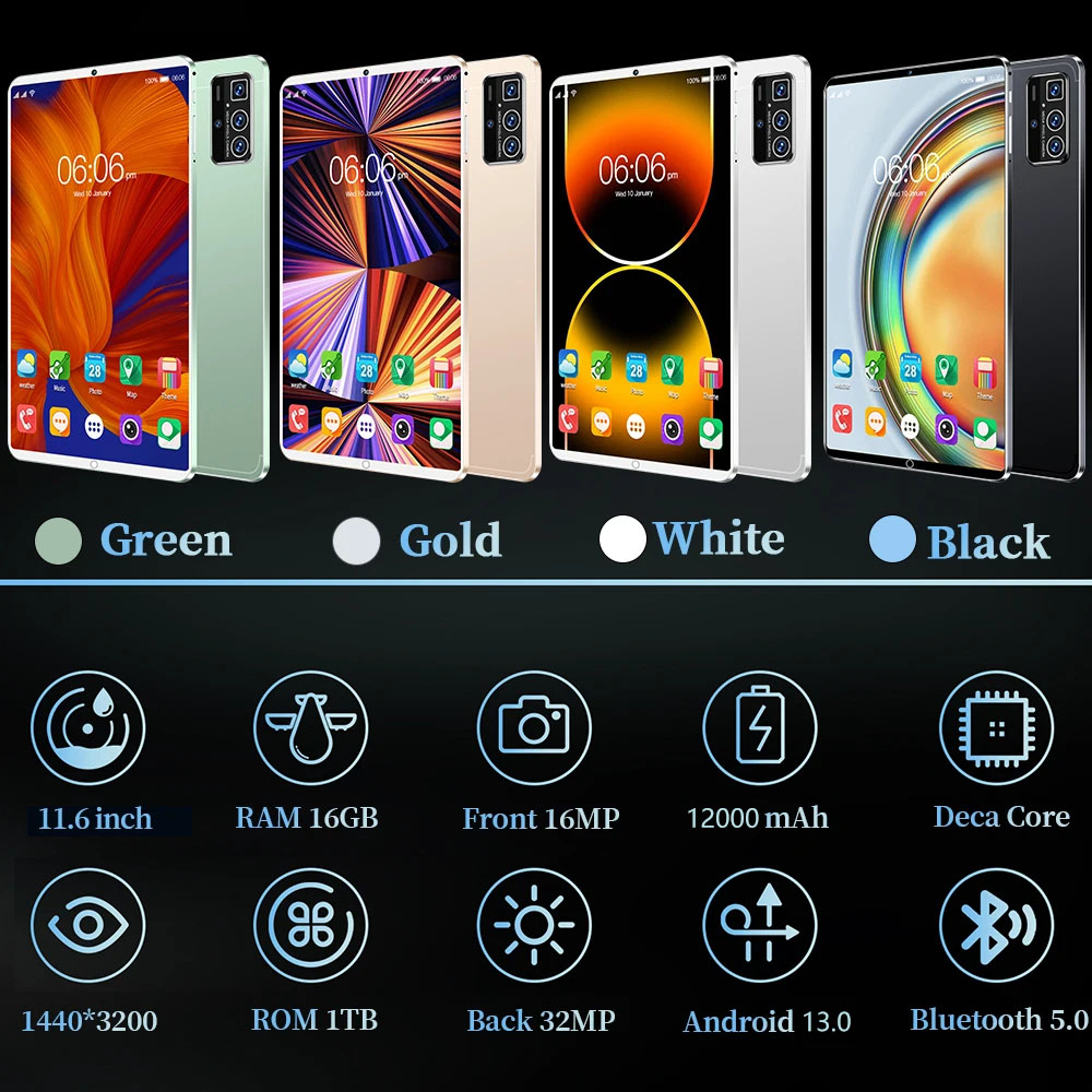 2025 Global Version 16GB RAM 1TB ROM  5G Tablet Android 13.0 12000mAh Smart tablet 11.6 inch tablette 16MP+32MP 10 cores