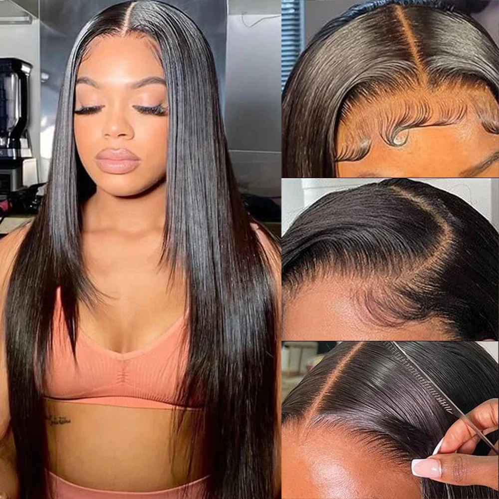 Peruca de renda reta com corte em camadas, pré-selecionado, sem cola, 13x4, para mulheres, corte de cabelo de borboleta, peruca de cabelo sintético