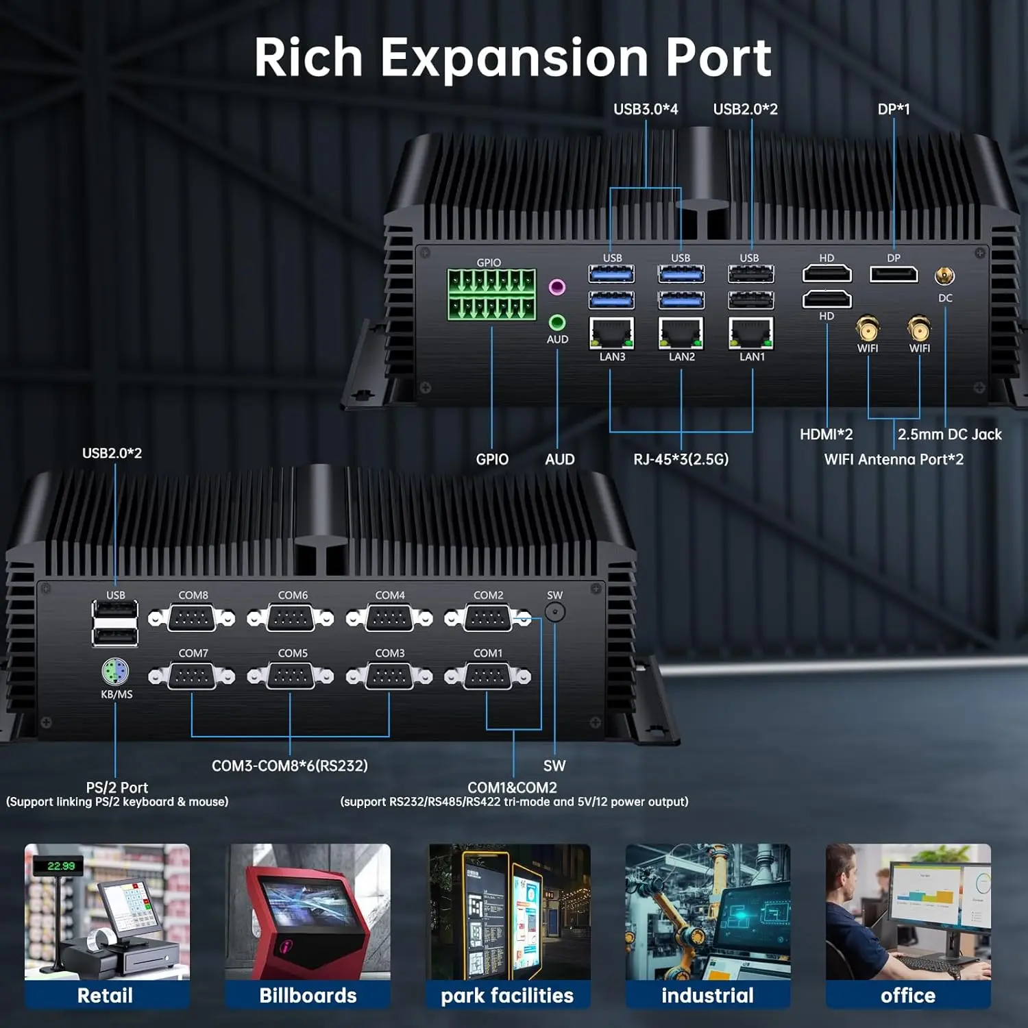 Partaker Fanless Industrial Mini PC Intel i7 1355U i5 1335U 3x2.5G LAN 2xDDR5 PCIe4.0 8xCOM GPIO SATA Firewall NAS Computer