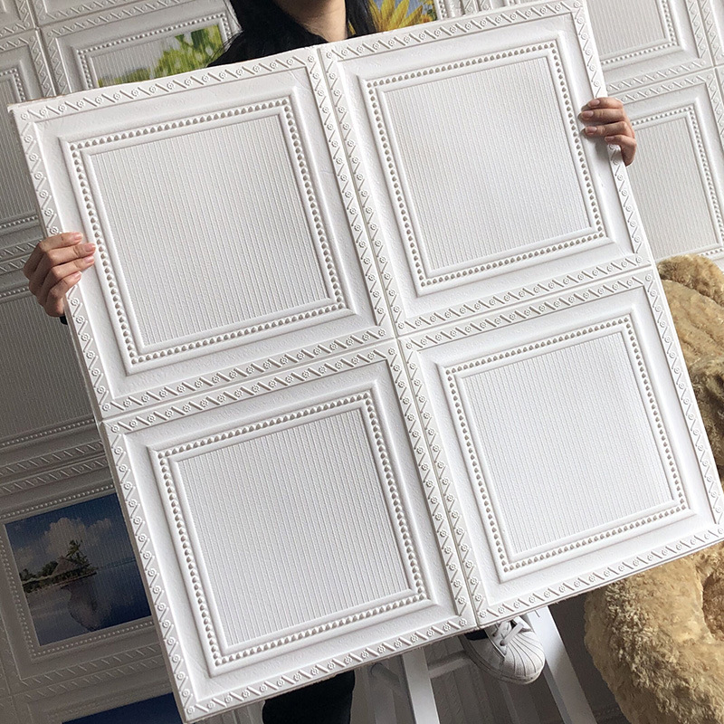 3D 35 см * 35 см подвесной декор комнаты, наклейки на стену, водонепроницаемые потолочные самоклеящиеся обои из пенопласта для дома