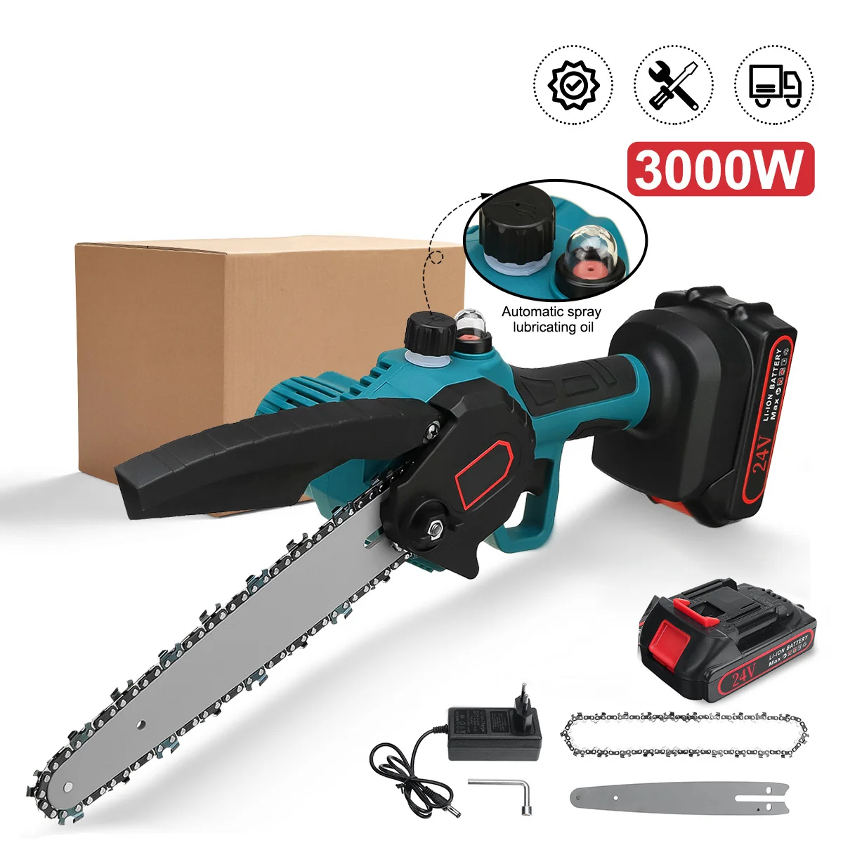 Motoseghe elettriche a batteria da 8 pollici 3000W Potente potatura sega Lavorazione del legno Seghe da giardino Utensili elettrici per Makita 18V Batteria