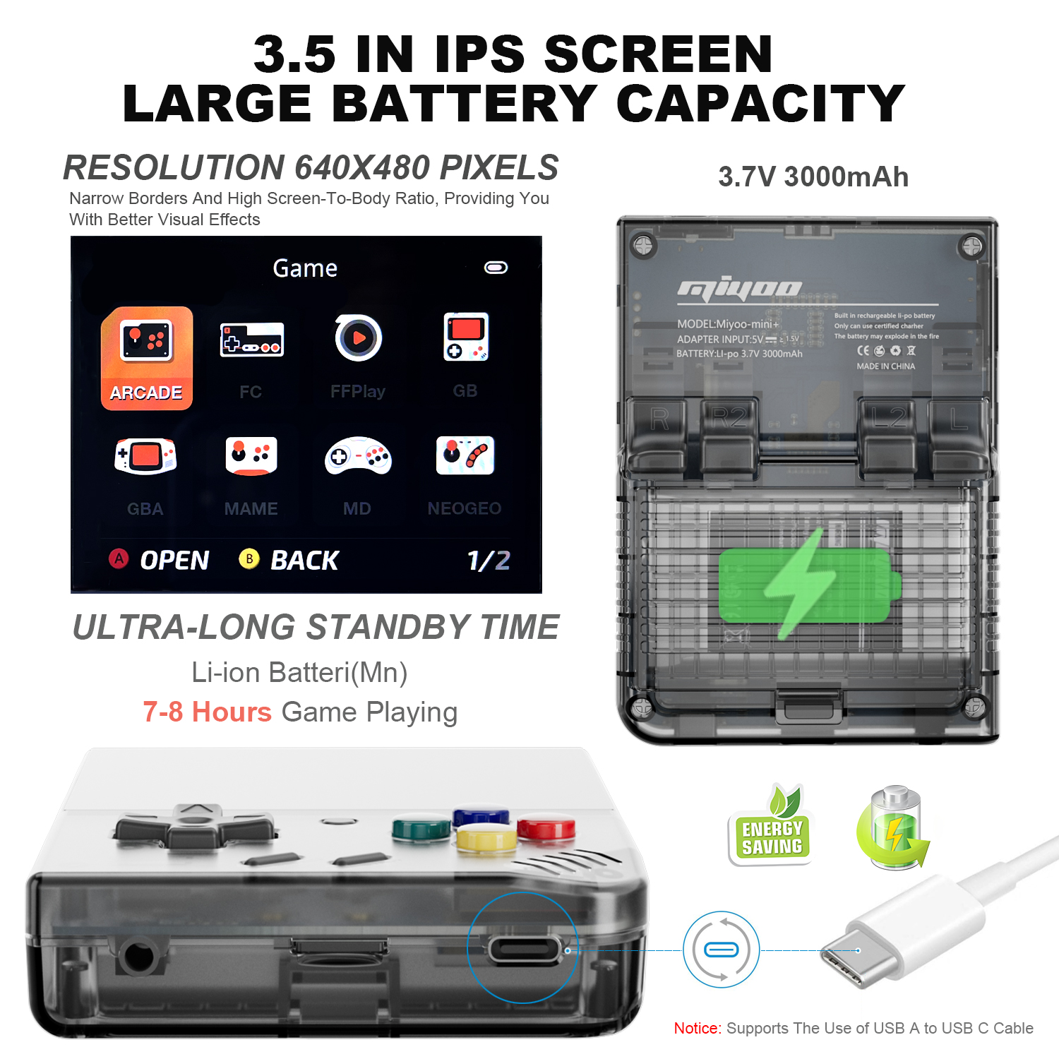 MIYOO Mini Plus Portable Retro Handheld Game Console V2 Mini+ 3.5 Inch IPS Screen Classic Video Game Console Linux System Gift