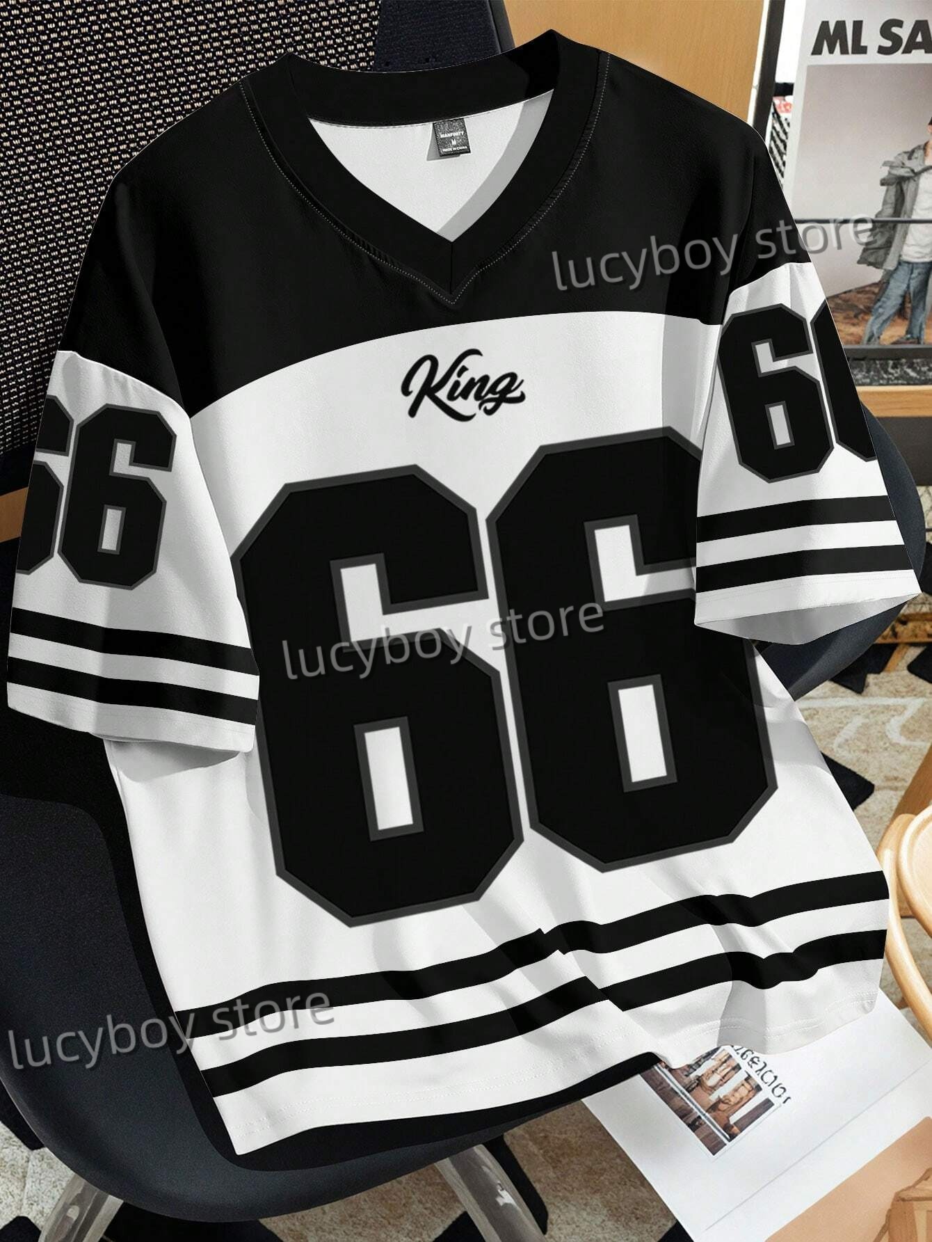 Męska koszulka z krótkim rękawem z nadrukiem 3D Męska koszulka z krótkim rękawem z dekoltem V Odzież sportowa Brooklyn Racing Football Tee Vintage Casual Tops Odzież męska