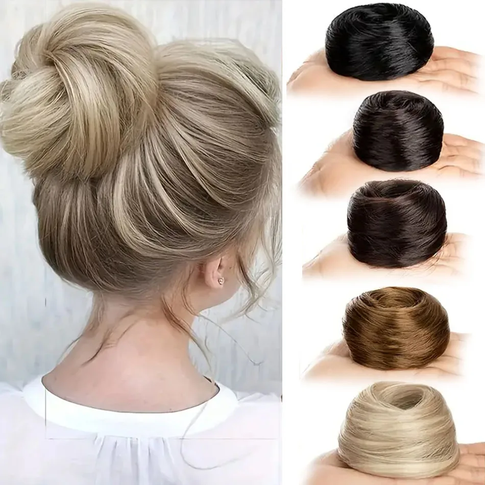Gerades synthetisches, unordentliches Dutt-Haarteil, natürlich aussehende Chignon-Haarverlängerung mit Mini-Gummiband, Haargummis, Donut-Perückenhaar