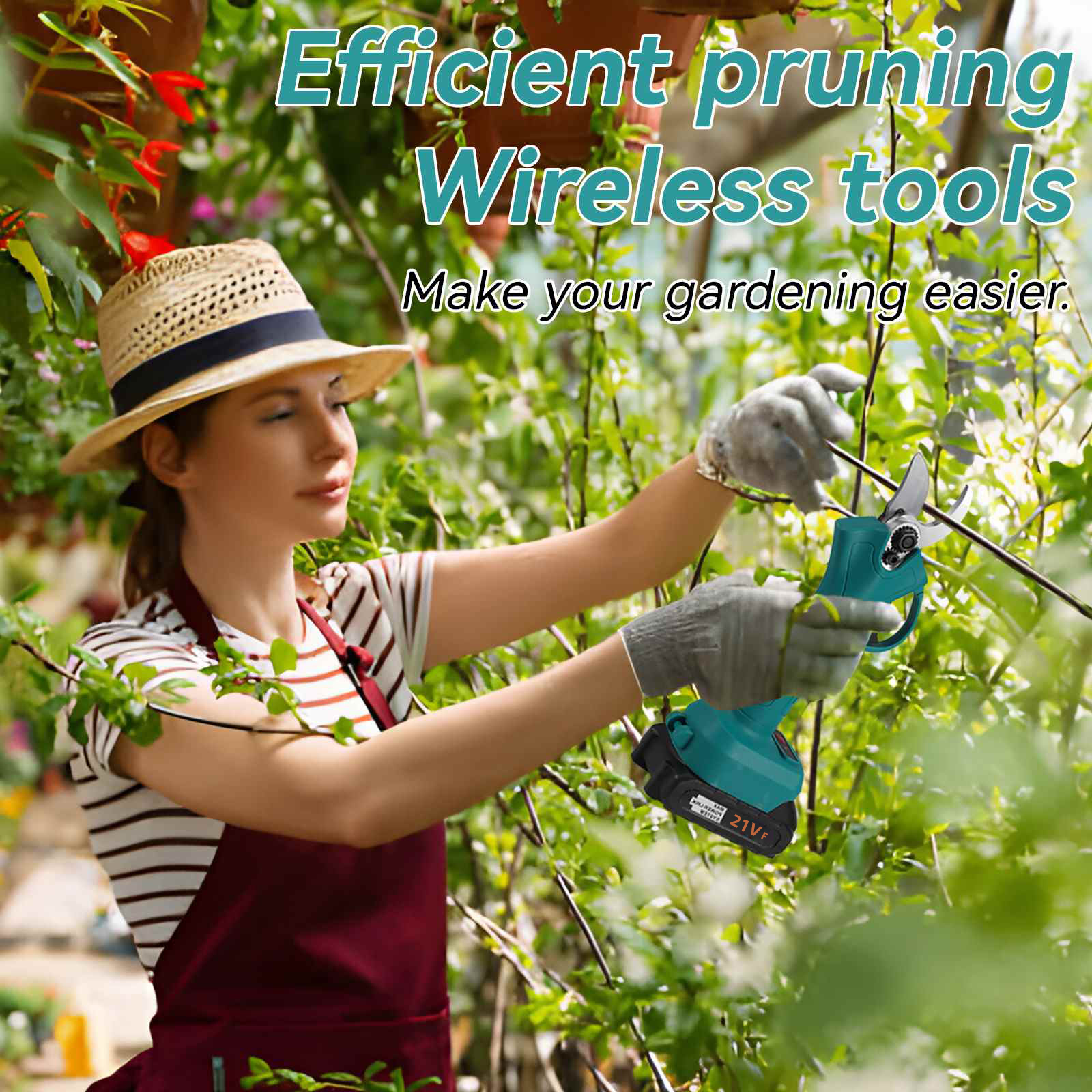 Tesoura elétrica sem escova para jardim, árvores frutíferas e bonsai, tesoura elétrica sem fio para jardim com 2 baterias