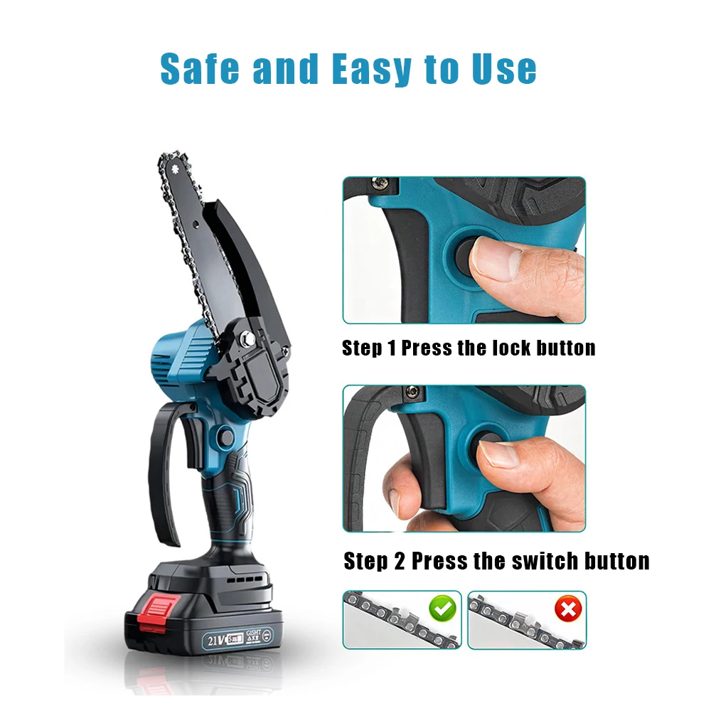 Seeiswork-6-inch borstelloze kettingzaag, draadloze handmatige snoeizaag, elektrische zaagsnijgereedschap voor houtbewerking, 21V Makita-batterij