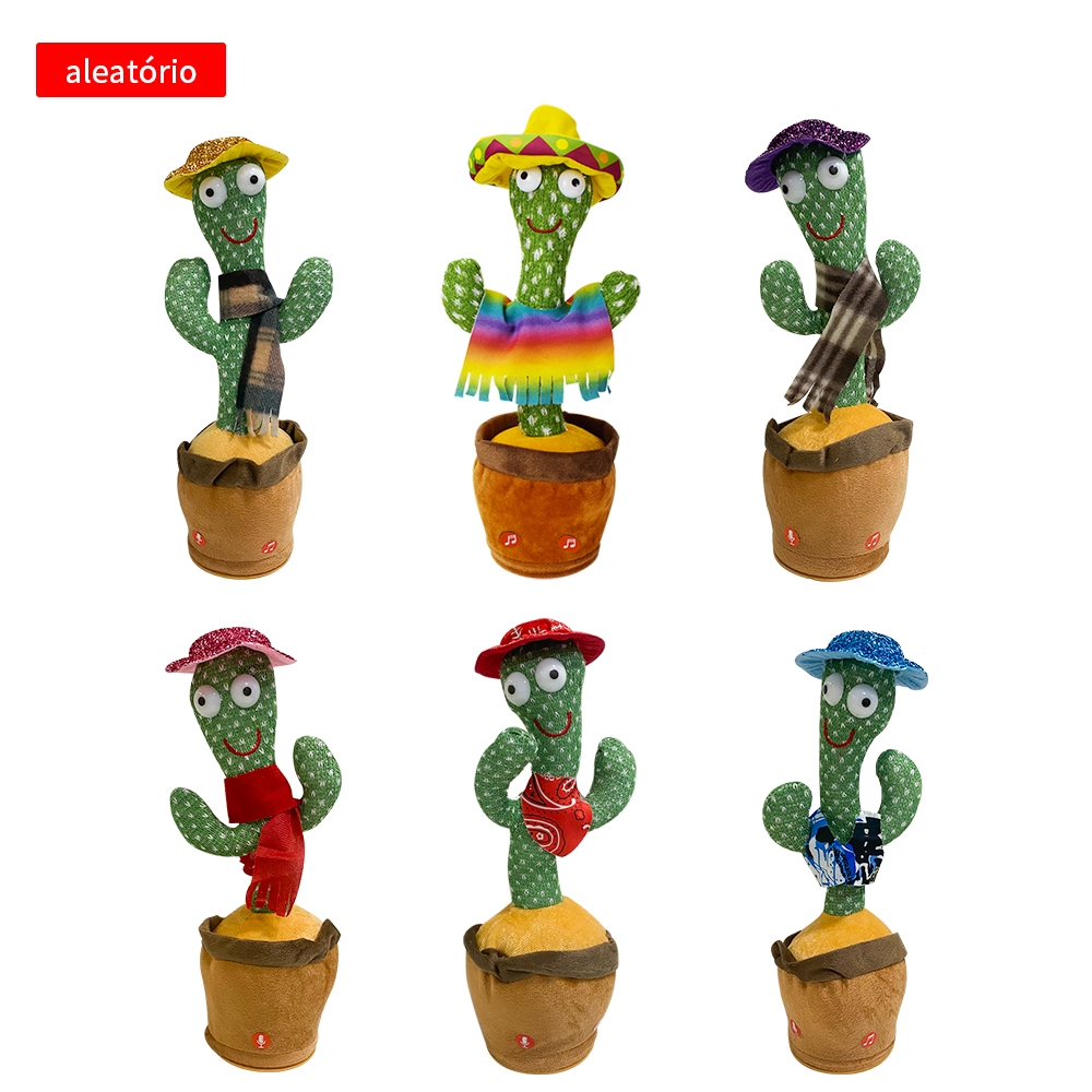 Cacto Dançante Falante Interativo com Som Musicas Repete Música, Dança, Luzes