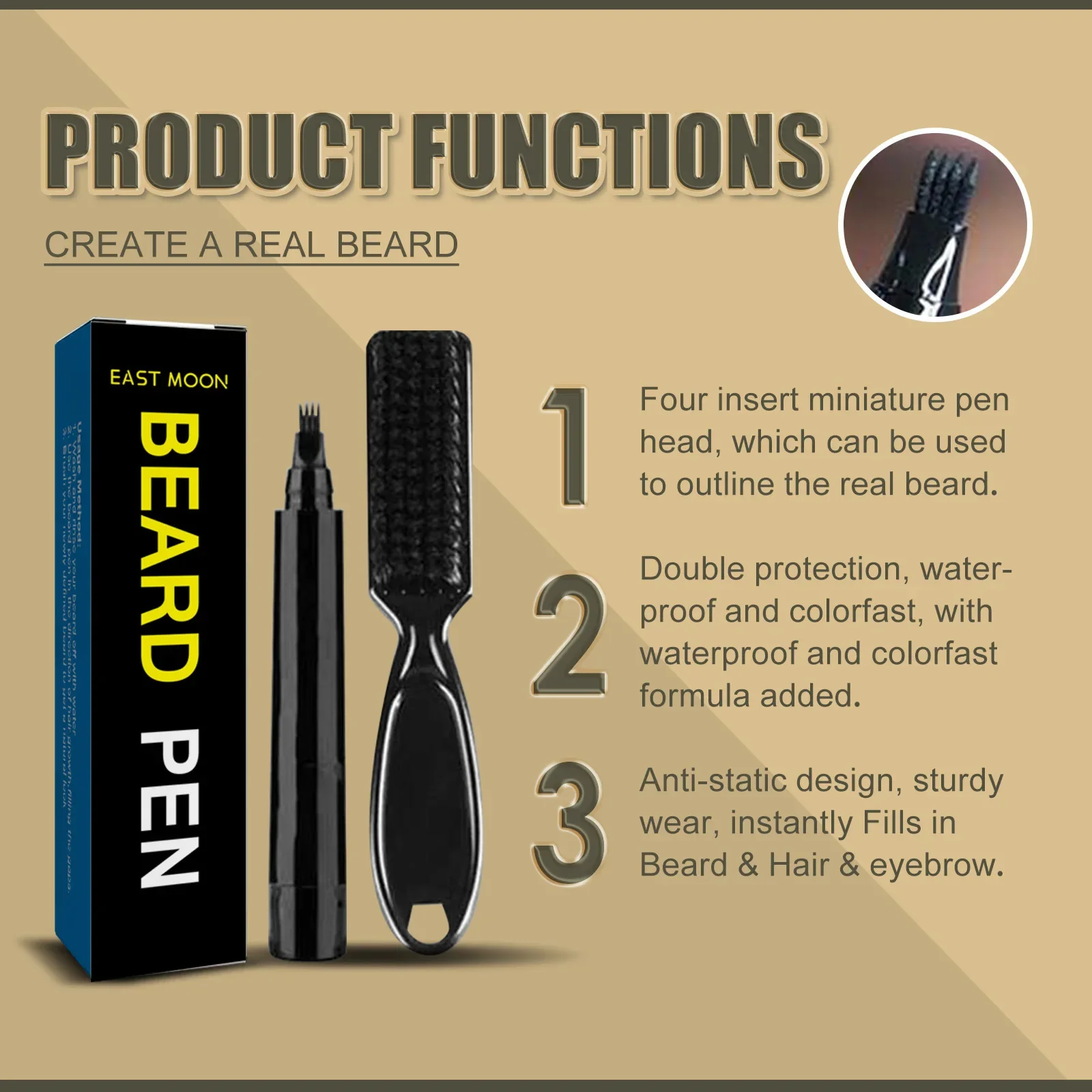 Beard FILLER ปากกาชุดปากกากันน้ํา Beard Shaping Lasting Repair หนวดสีสีดําสีน้ําตาลซ่อมผม Beard Enhancer ปากกา