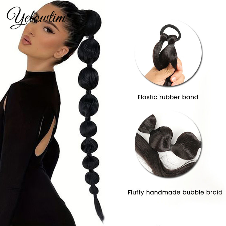 Extensión de cola de caballo de burbujas, extensiones de cabello de cola de caballo sintéticas para mujeres, cola de caballo de burbujas de linterna, Natural, negro y marrón