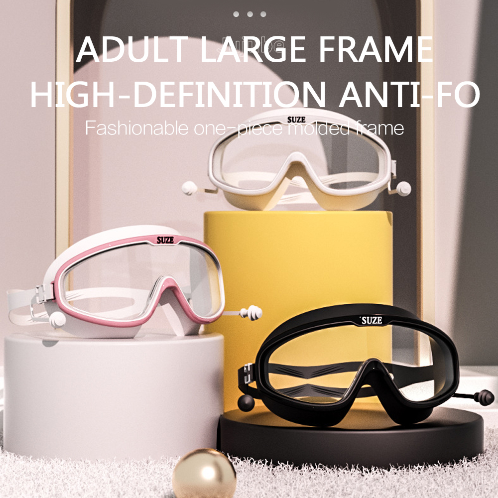 Gafas de natación profesionales de Marco grande para hombres y mujeres, gafas de natación impermeables de silicona suave HD, gafas de natación con tapones para los oídos