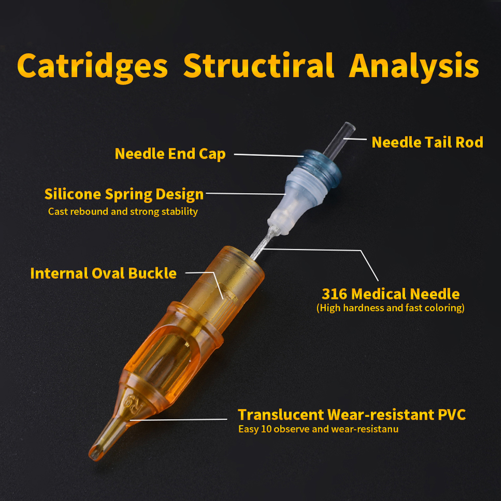 YILONG 10 ชิ้นเข็มสักสักมืออาชีพแต่ละแพคเกจเข็มสักสีเหลืองหมันสําหรับปากกาสักเครื่อง