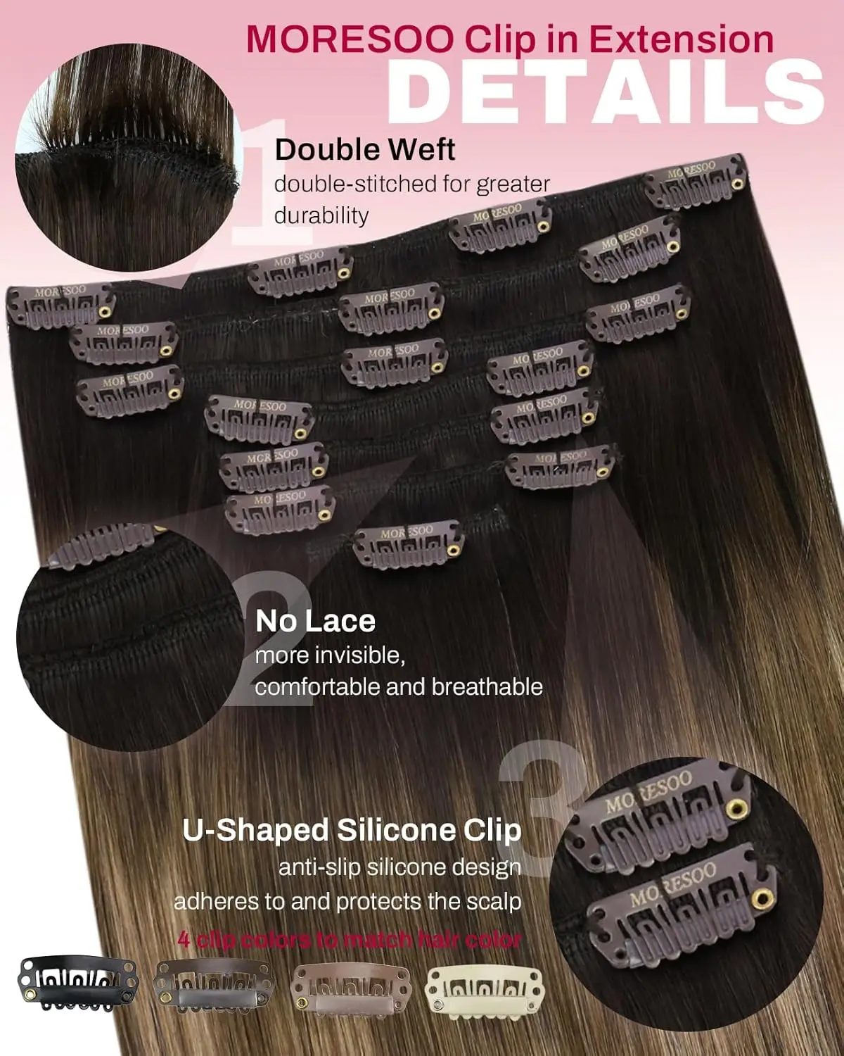 [Venta caliente] extensiones de cabello con Clip Moresoo, cabello Natural Real, conjunto recto Remy, 5 y 7 Uds., extensiones de cabello humano con Clip brasileño
