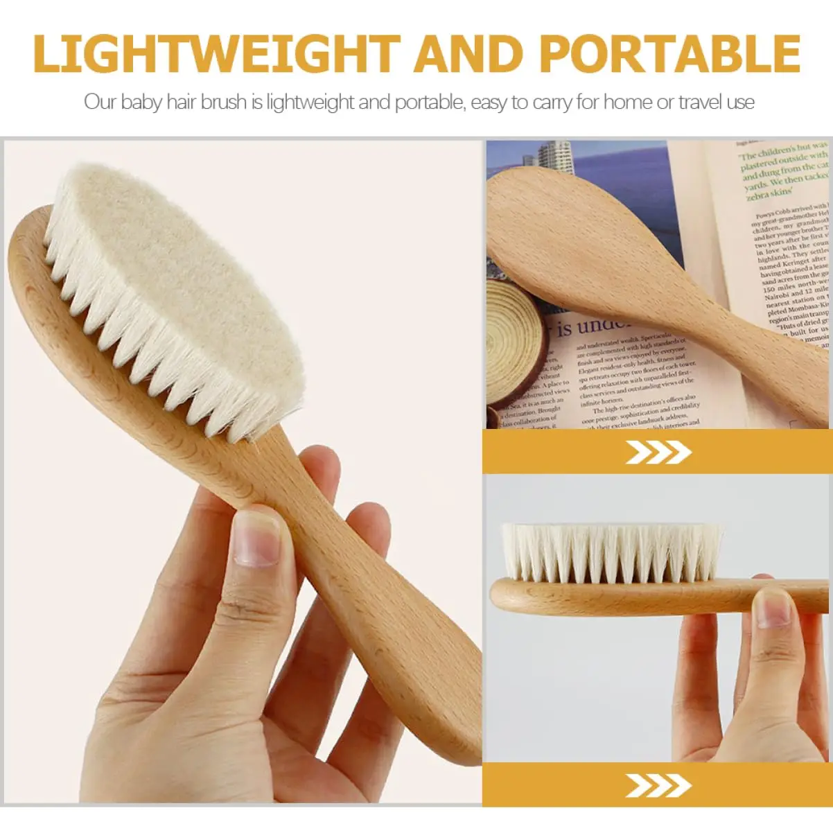 2 pçs conjunto de pente do bebê cuidados com o bebê escova de cabelo faia lã macia pente de madeira recém-nascido massageador chuveiro do bebê e presente cabelo do bebê calmante