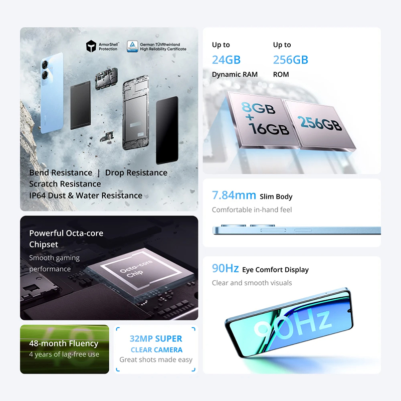 Realme Note 60 Smartphone 4GB 256GB UNISOC T612 Processador 32MP Câmera 6.74 "90Hz Display IP64 À Prova D 'Água 5000mAh Bateria