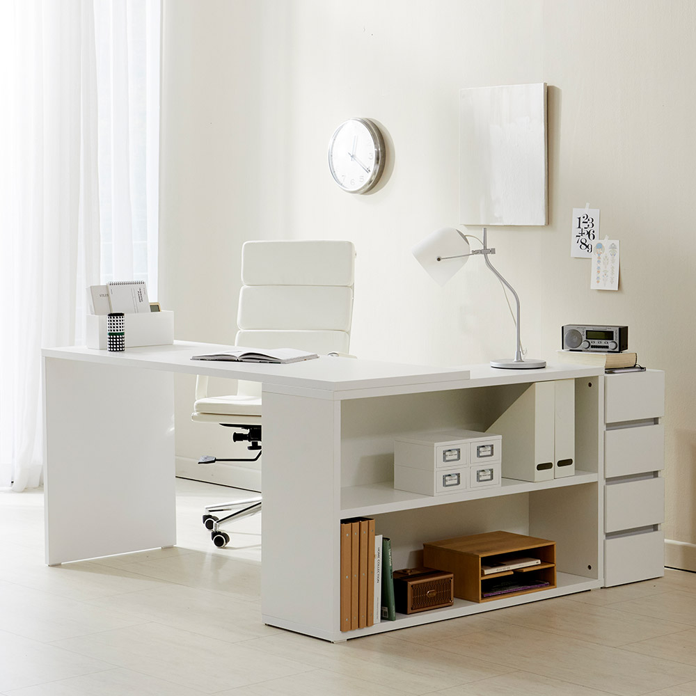 스노우 와이드 데스크 L자형 학생 화이트 책상 1400/1600